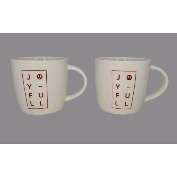 Starbucks Set of 2 JOYFUL 14 oz Coffee Tea Mug Cup Peace Christmas - Picture 1 of 6